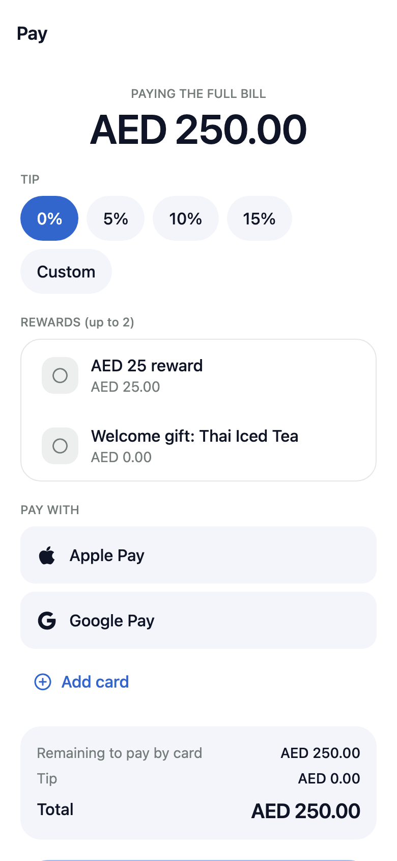Payment screen